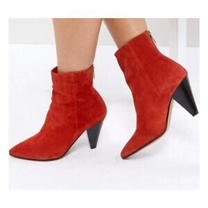 ASOS Red Orange Elodie Suede Cone Heel Ankle Boots Size 38 US 7.5